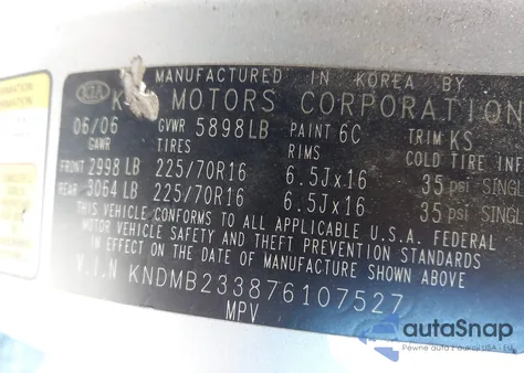 2007 Kia Sedona Lx from USA, damaged, VIN KNDMB233876107527